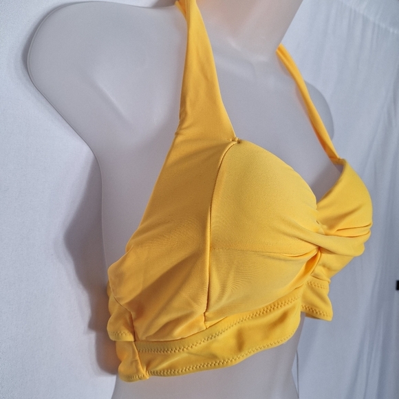 Tempt Me Bikini Halter Top Vibrant Yellow Twist Front Padded Retro Pinup Medium - Picture 3 of 10